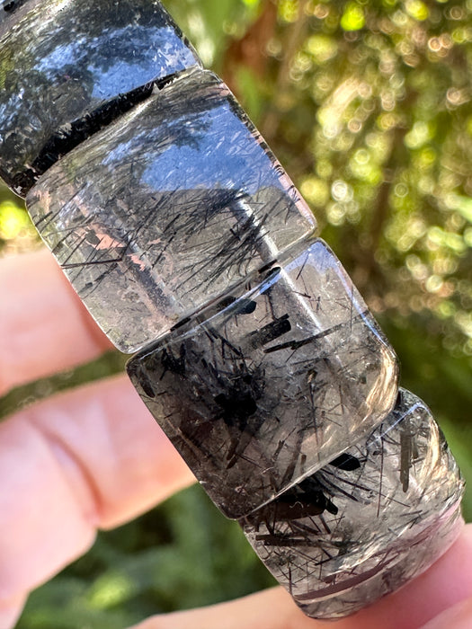 Black Tourmalinated Quartz Rectangle Bead Bracelet
