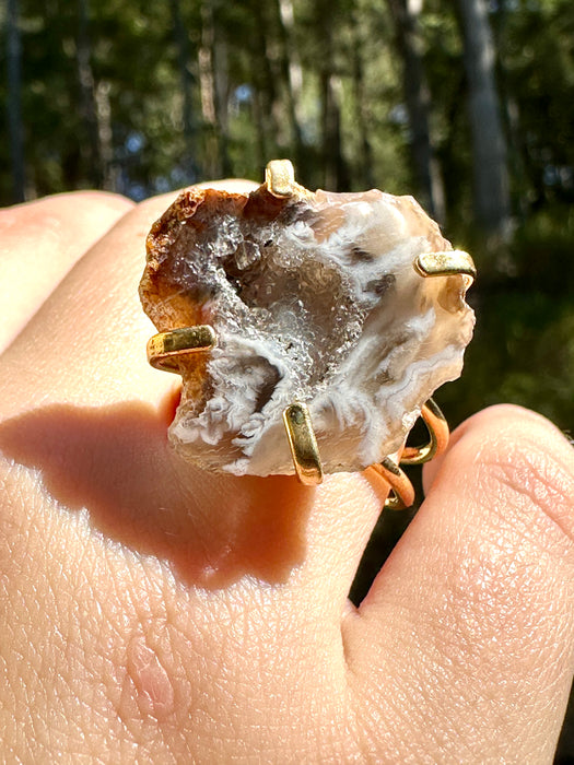 Gold Plated Agate Geode Ring from Brazil