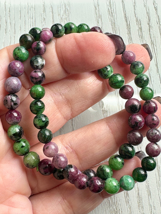 Ruby Zoisite Bead Bracelet - Various Sizes