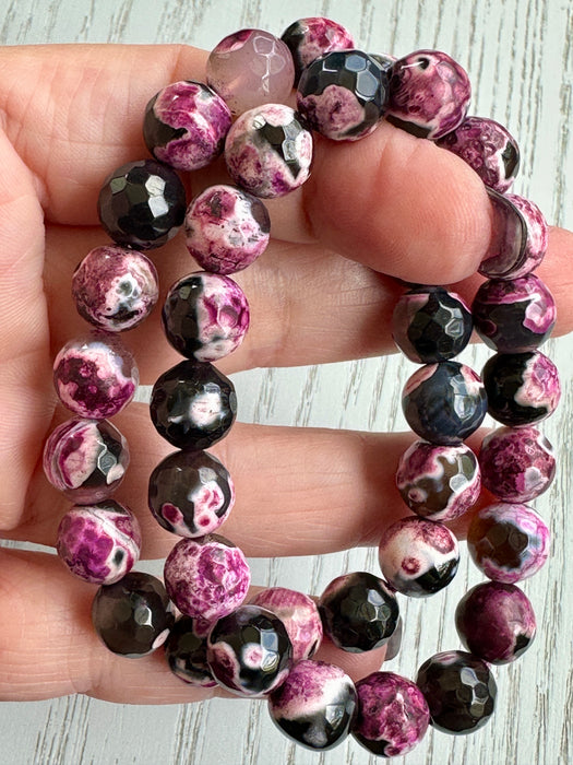 Fire Agate Bead Bracelet - Orange or Pink - 10mm