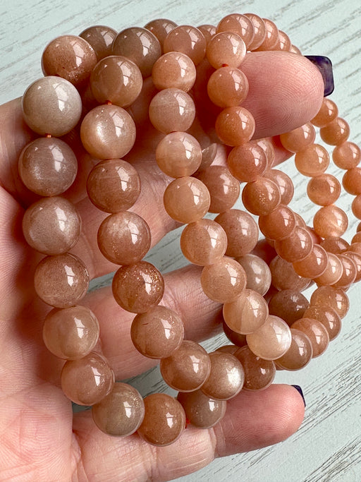 Peach Sunstone Bead Bracelet