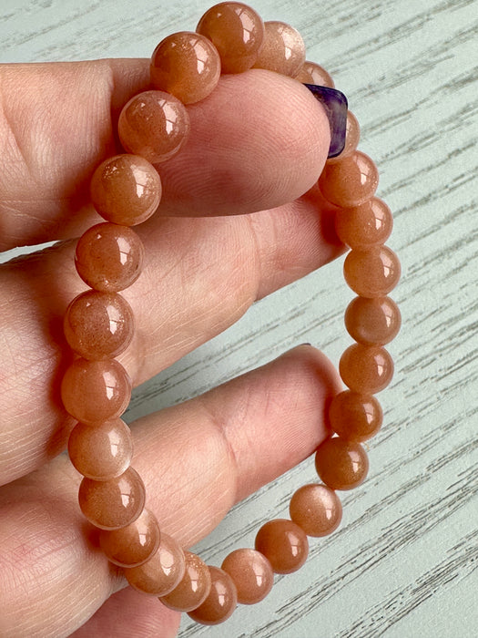 Peach Sunstone Bead Bracelet - Various Sizes
