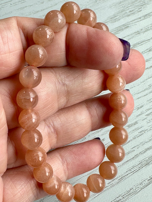 Peach Sunstone Bead Bracelet - Various Sizes
