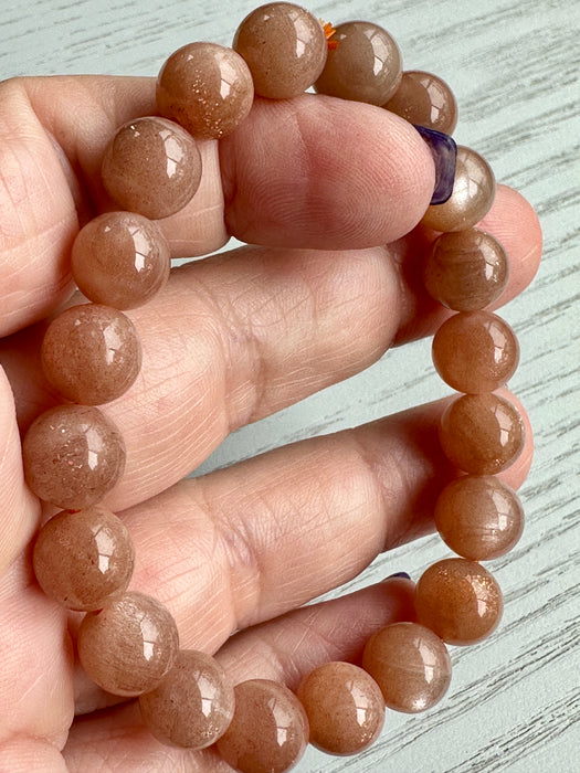 Peach Sunstone Bead Bracelet - Various Sizes