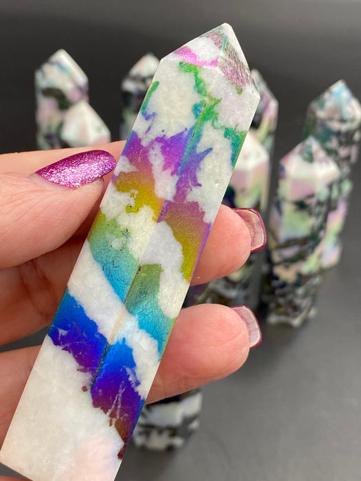 Aura Zebra Jasper Point Crystal