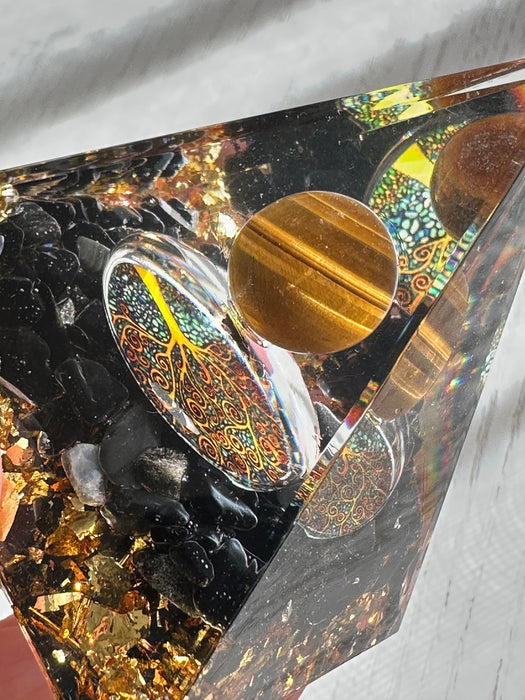 Tigers Eye Tree of Life Orgonite Pyramid