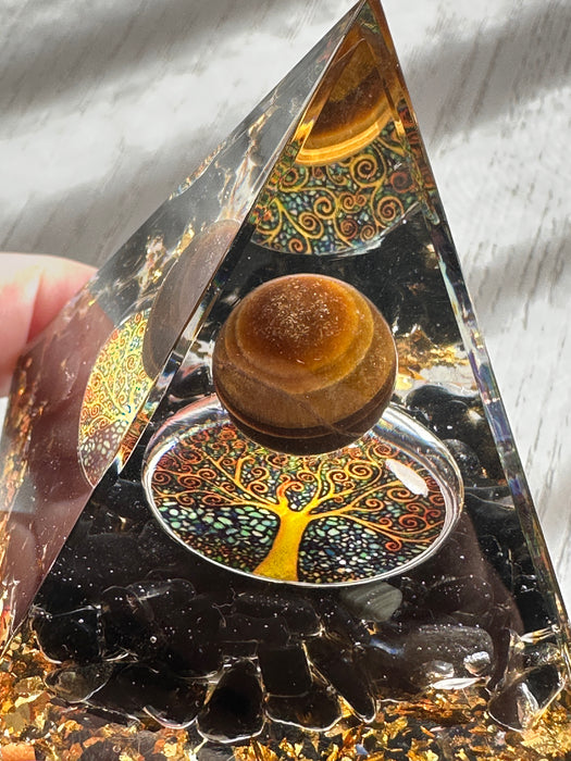 Tigers Eye Tree of Life Orgonite Pyramid