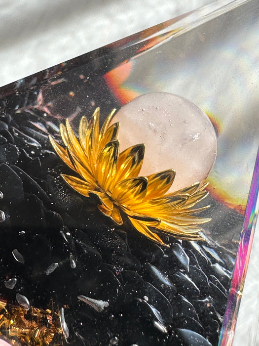 Rose Quartz Black Obsidian Crystal Pyramid Orgonite