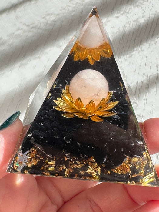 Rose Quartz Black Obsidian Crystal Pyramid Orgonite