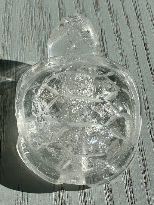Clear Quartz Turtle Carving with Rainbow Flashes