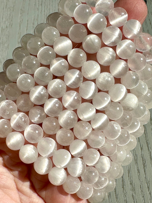 Selenite/Satin Spar Bead Bracelet - Various Sizes