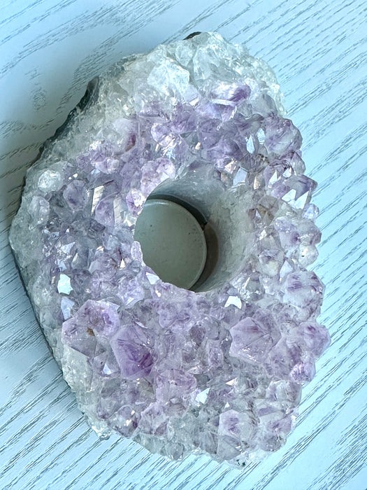 Raw Amethyst Crystal Cluster Votive Candle Holder