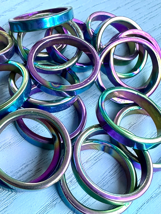 Rainbow Aura Hematite Sphere Stand/Ring