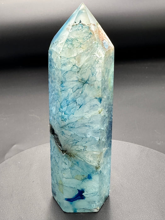 Blue Dyed Agate Point with sparkling Druzy