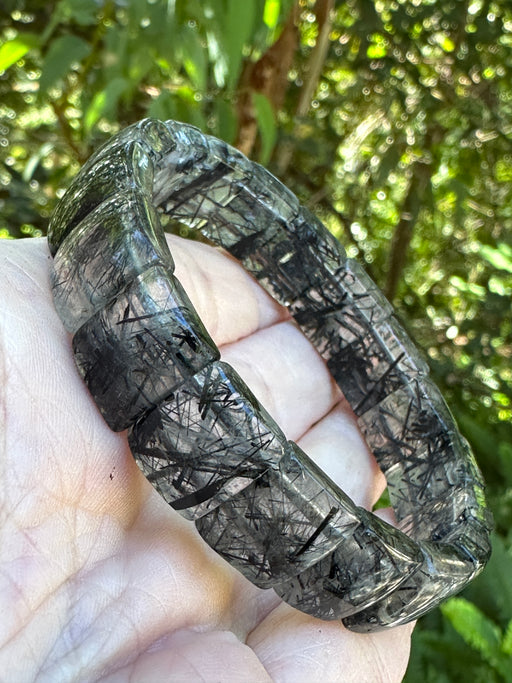 Black Tourmalinated Quartz Rectangle Bead Bracelet