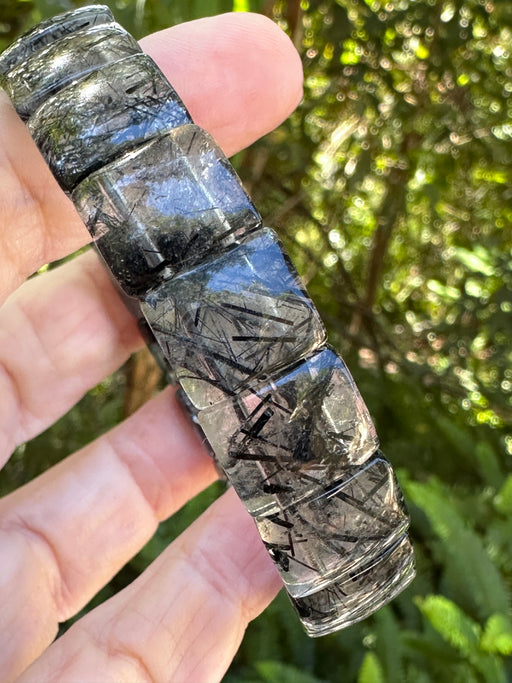 Black Tourmalinated Quartz Rectangle Bead Bracelet