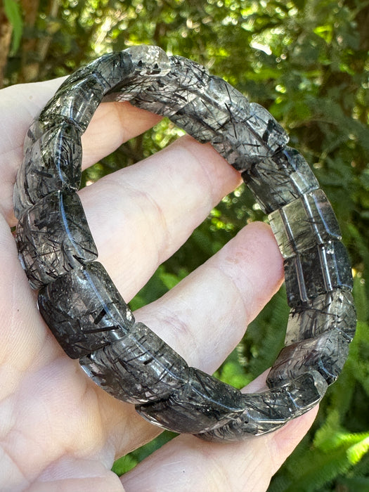 Black Tourmalinated Quartz Rectangle Bead Bracelet