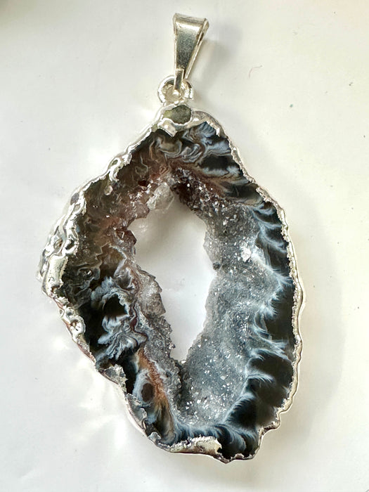 Agate Geode Pendant - Silver Plated Brazil - Various Options