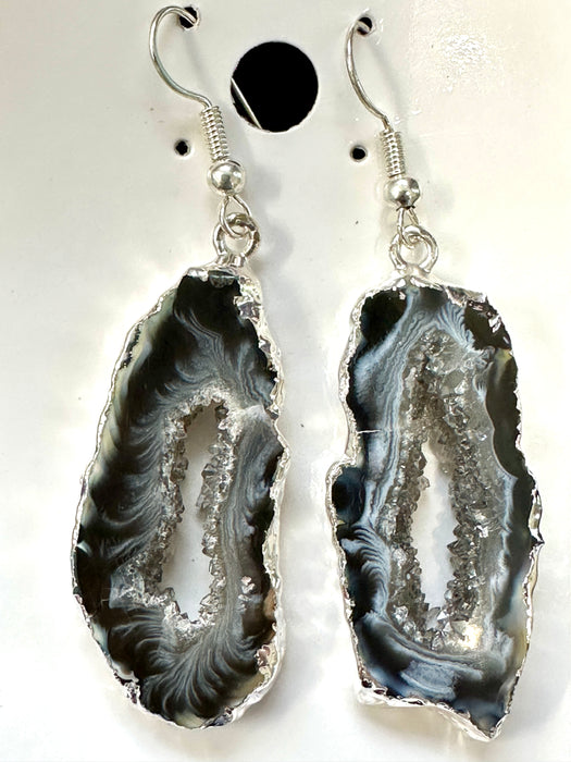 Agate Geode Earrings - Silver Plated Brazil
