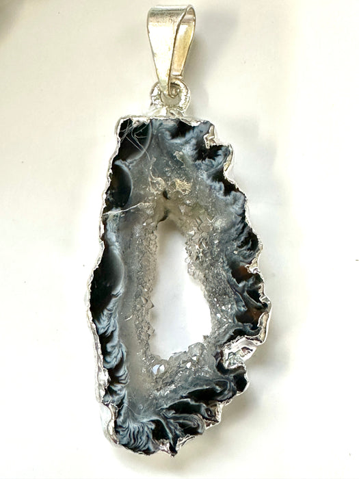 Agate Geode Pendant - Silver Plated Brazil - Various Options