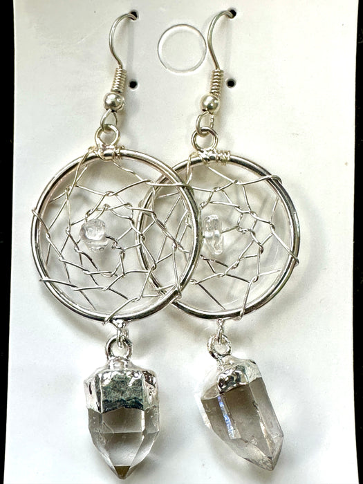 Clear Quartz DreamCatcher Earrings - Silver Plated from Brazil - Various Choices