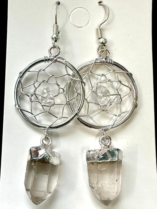 Clear Quartz DreamCatcher Earrings - Silver Plated from Brazil - Various Choices