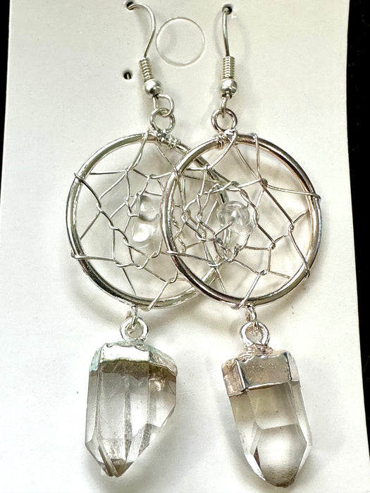 Clear Quartz DreamCatcher Earrings - Silver Plated from Brazil - Various Choices