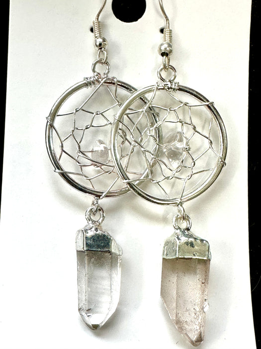 Clear Quartz DreamCatcher Earrings - Silver Plated from Brazil - Various Choices