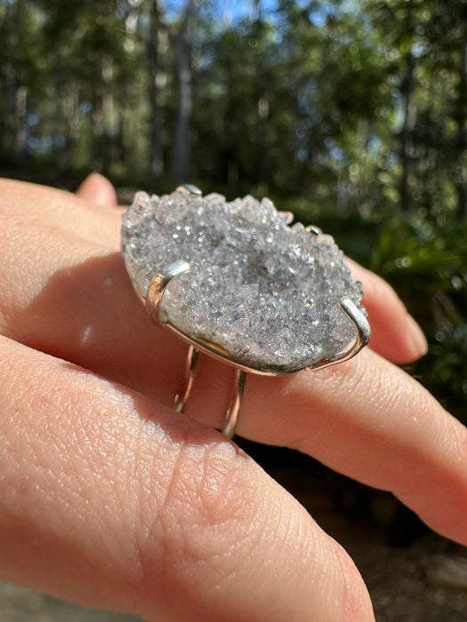 Silver Plated Amethyst Geode Ring