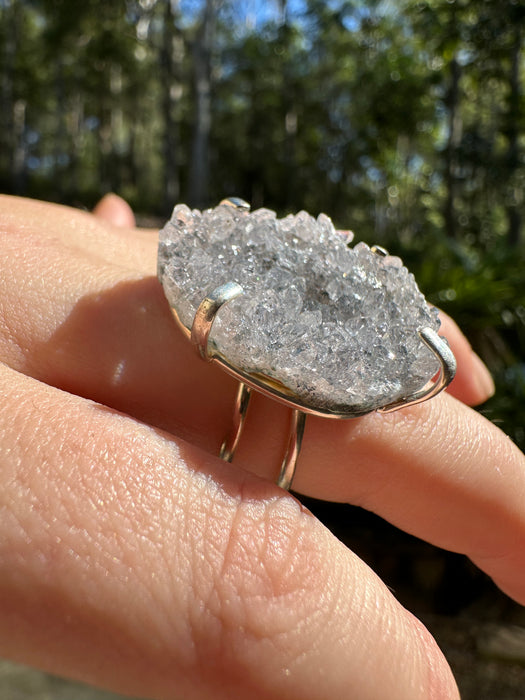 Silver Plated Amethyst Geode Ring