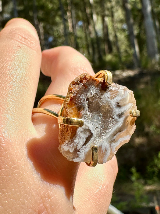 Gold Plated Agate Geode Ring from Brazil
