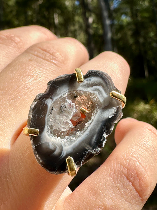 Gold Plated Agate Geode Ring from Brazil