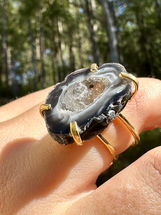 Gold Plated Agate Geode Ring from Brazil