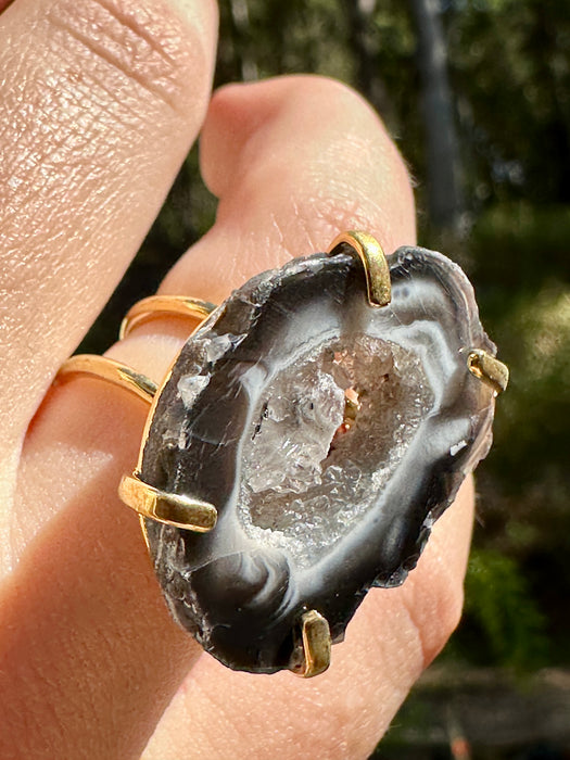 Gold Plated Agate Geode Ring from Brazil