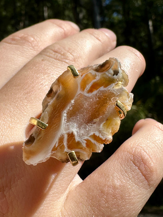 Gold Plated Agate Geode Ring from Brazil