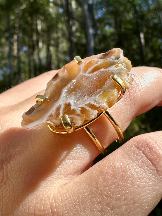 Gold Plated Agate Geode Ring from Brazil