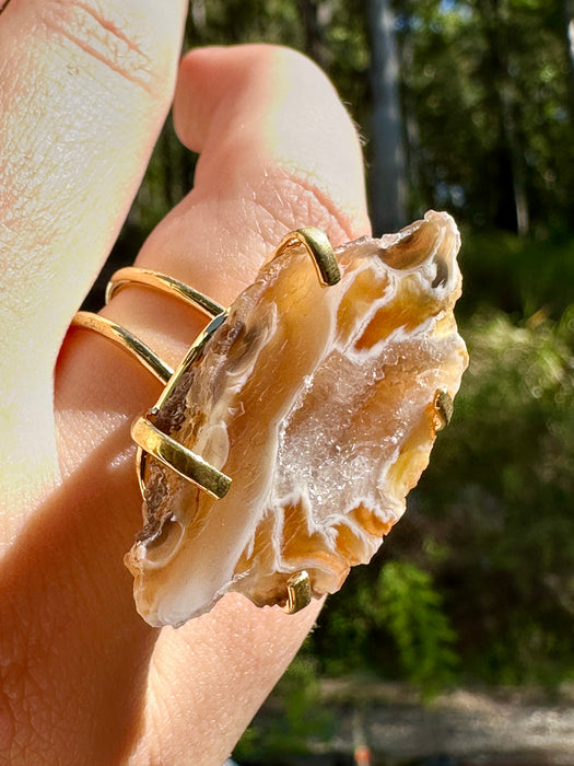 Gold Plated Agate Geode Ring from Brazil