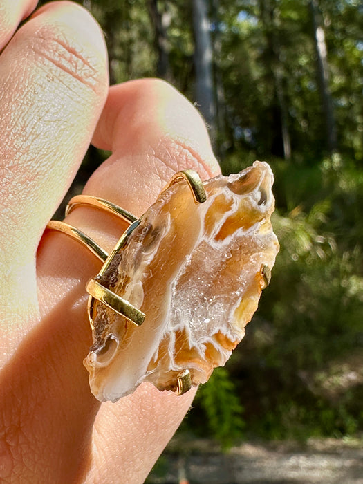 Gold Plated Agate Geode Ring from Brazil