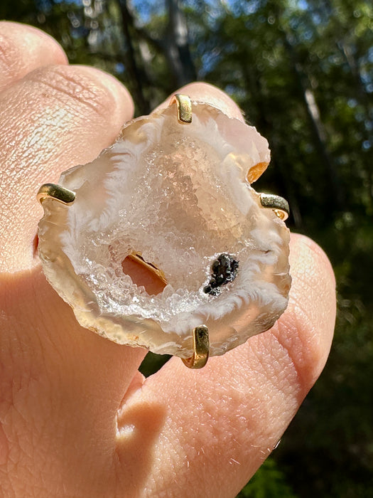 Gold Plated Agate Geode Ring from Brazil