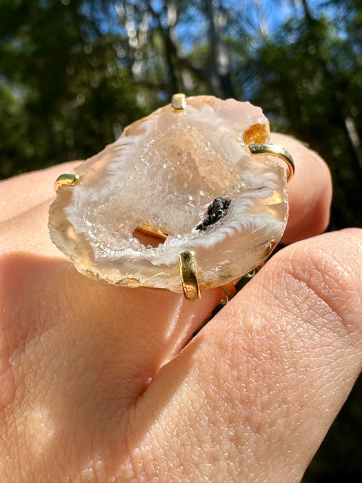 Gold Plated Agate Geode Ring from Brazil