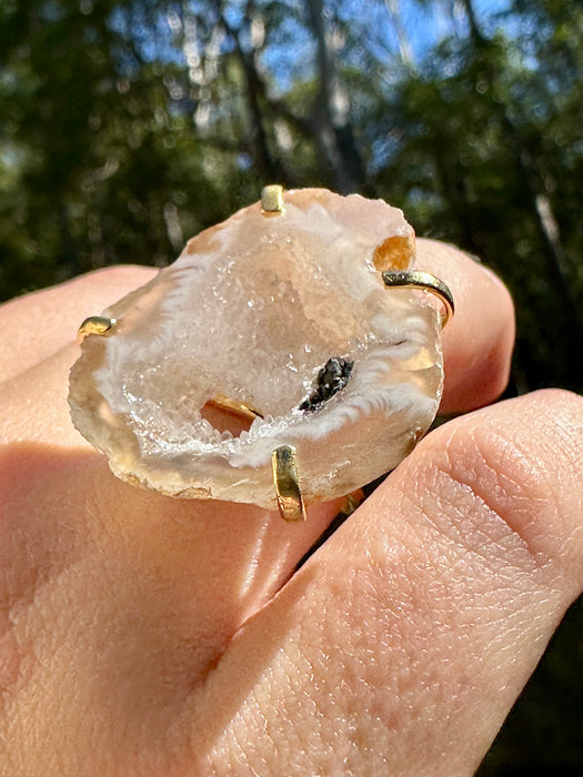 Gold Plated Agate Geode Ring from Brazil