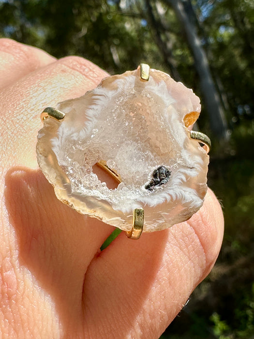 Gold Plated Agate Geode Ring from Brazil