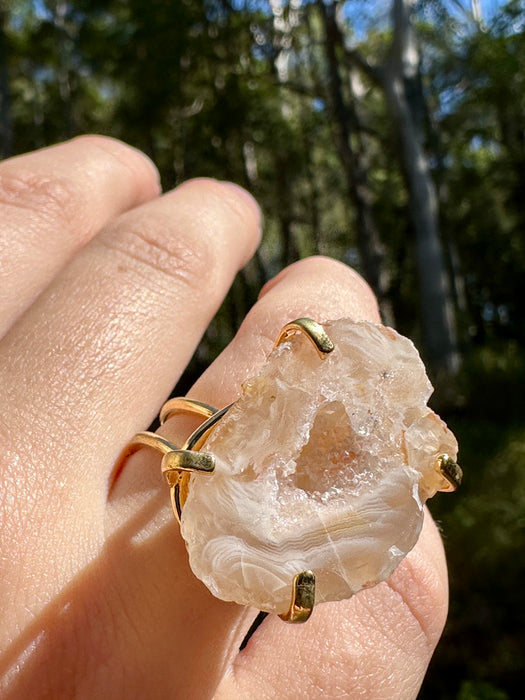Gold Plated Agate Geode Ring from Brazil
