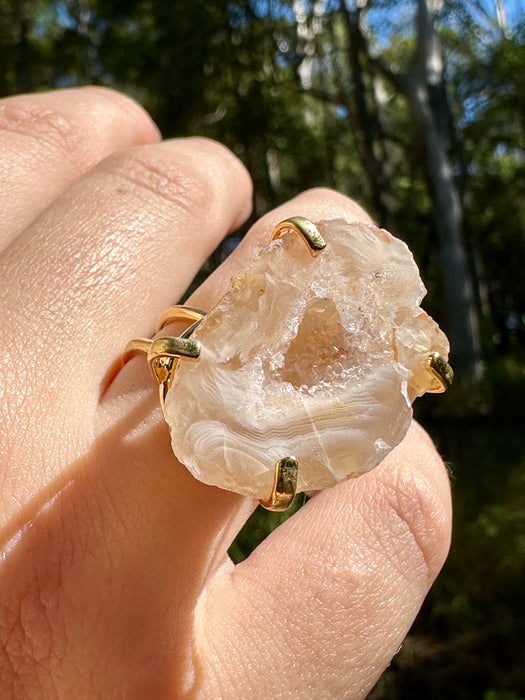 Gold Plated Agate Geode Ring from Brazil