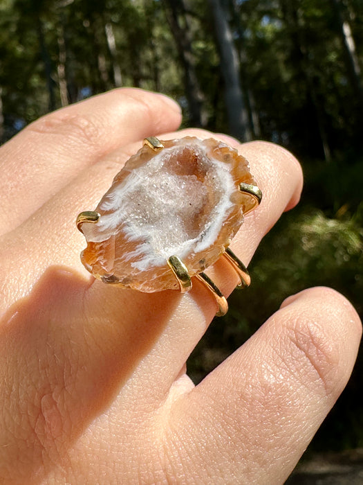 Gold Plated Agate Geode Ring from Brazil