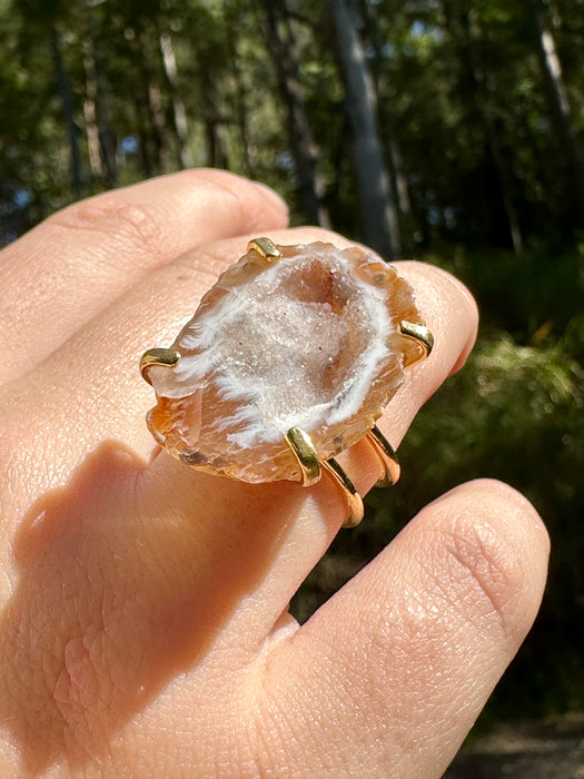 Gold Plated Agate Geode Ring from Brazil