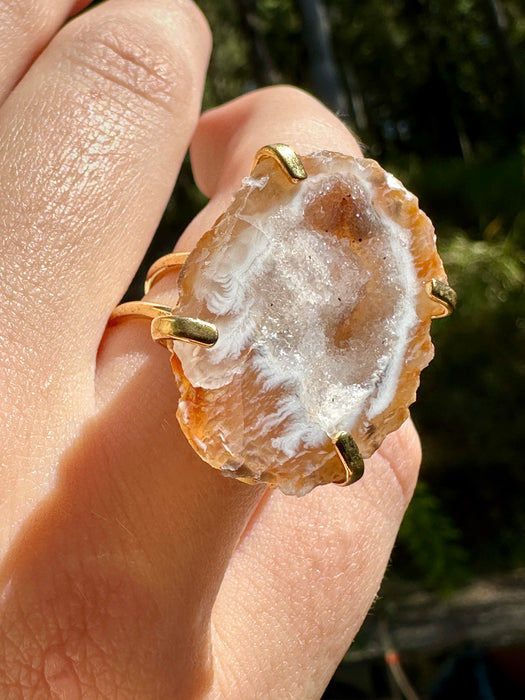 Gold Plated Agate Geode Ring from Brazil