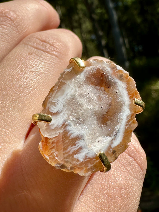 Gold Plated Agate Geode Ring from Brazil
