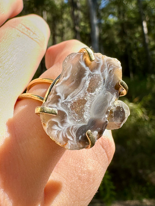 Gold Plated Agate Geode Ring from Brazil