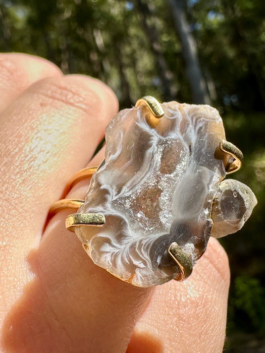 Gold Plated Agate Geode Ring from Brazil